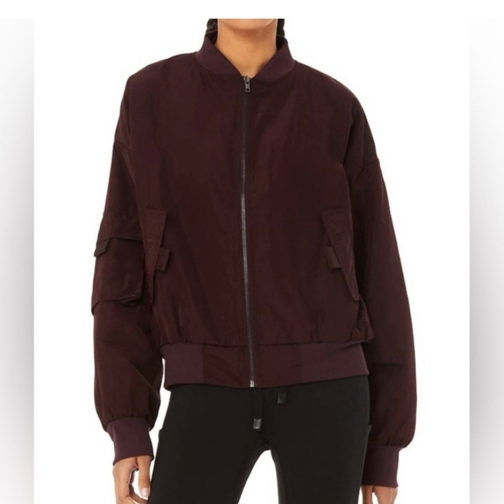 ALO Yoga It Girl Bomber Jacket Ox Blood Burgundy